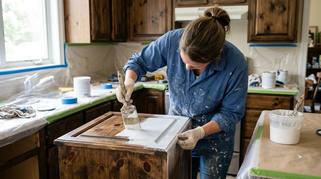 The primer is picked for the substrate: shellac or a bonding primer over knotty wood and old stain, — Decatur, IL